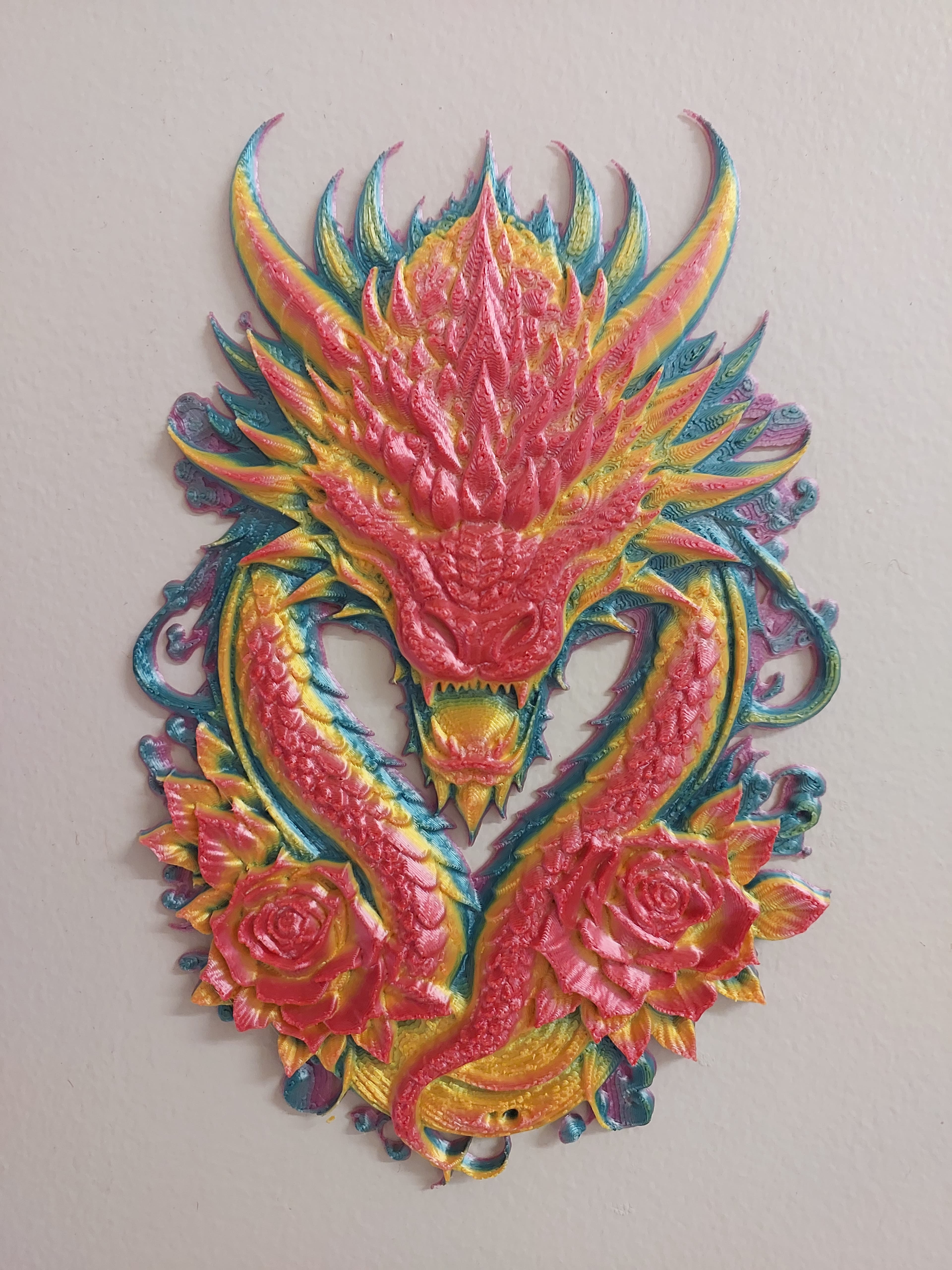 Dragon with Roses, 3D Wall Art 3d model