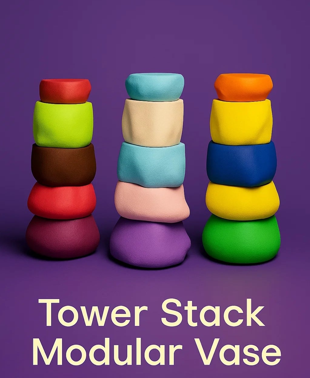 Tower Stack Modular Vase – Customizable Vase in Playful Colors and Sizes 3d model