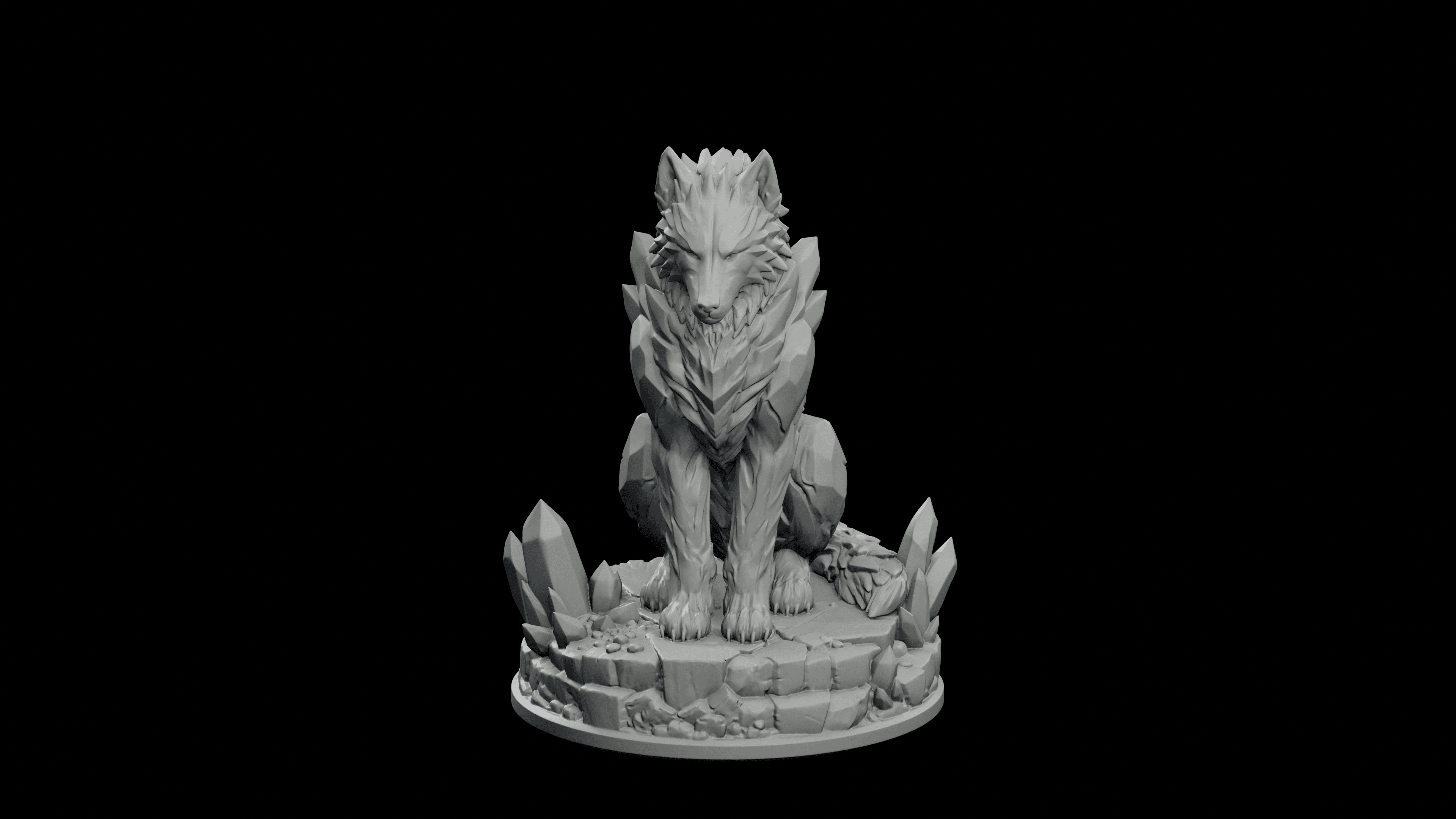 Obsidian Wolf Sentinel STL - Crystal Stone Guardian Statue 3d model