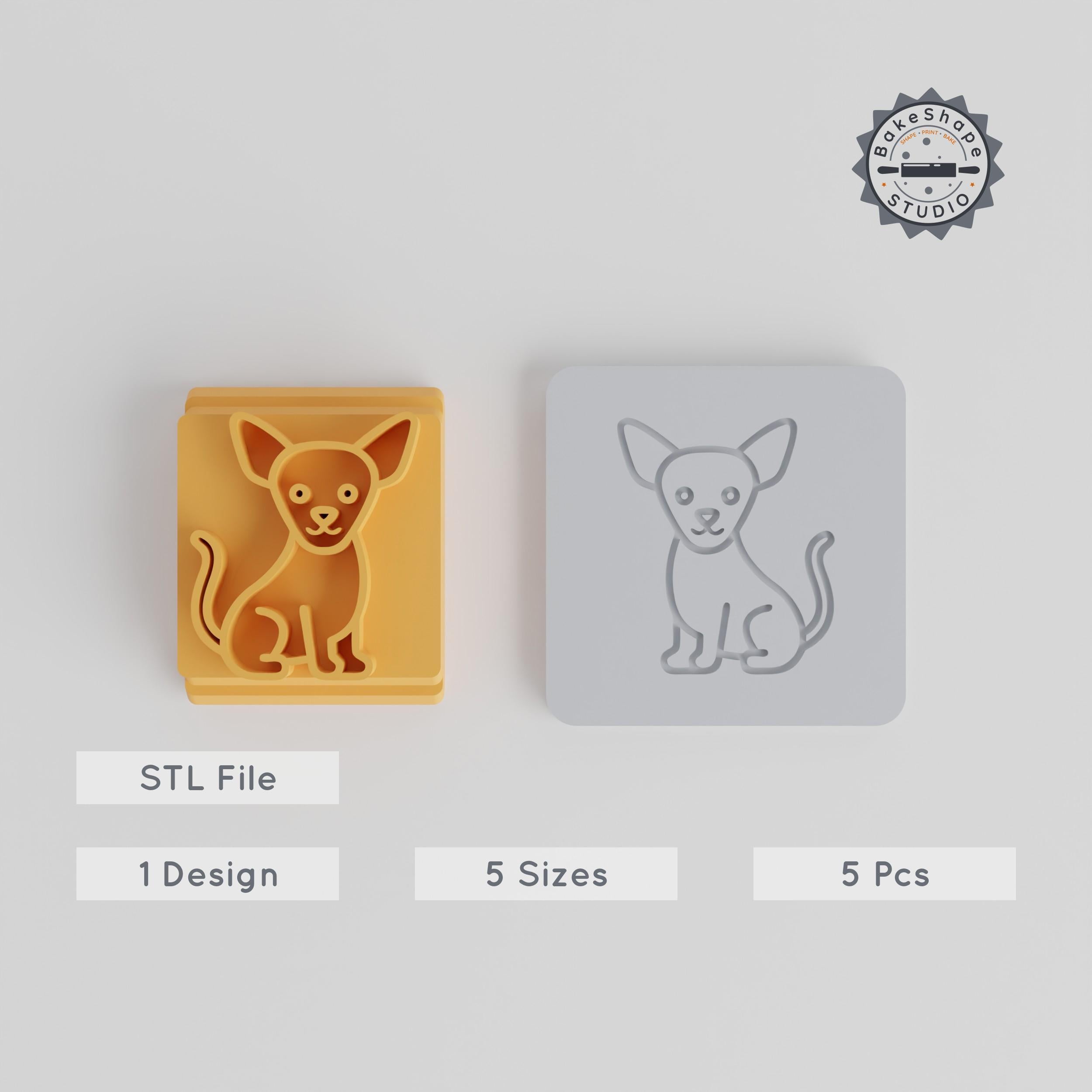 Chihuahua Stamp Tile Set, 5 Motif Sizes, Small Dog & Tiny Pup Design for Clay, Cookies, Fondant PRODUCT_2013 3d model