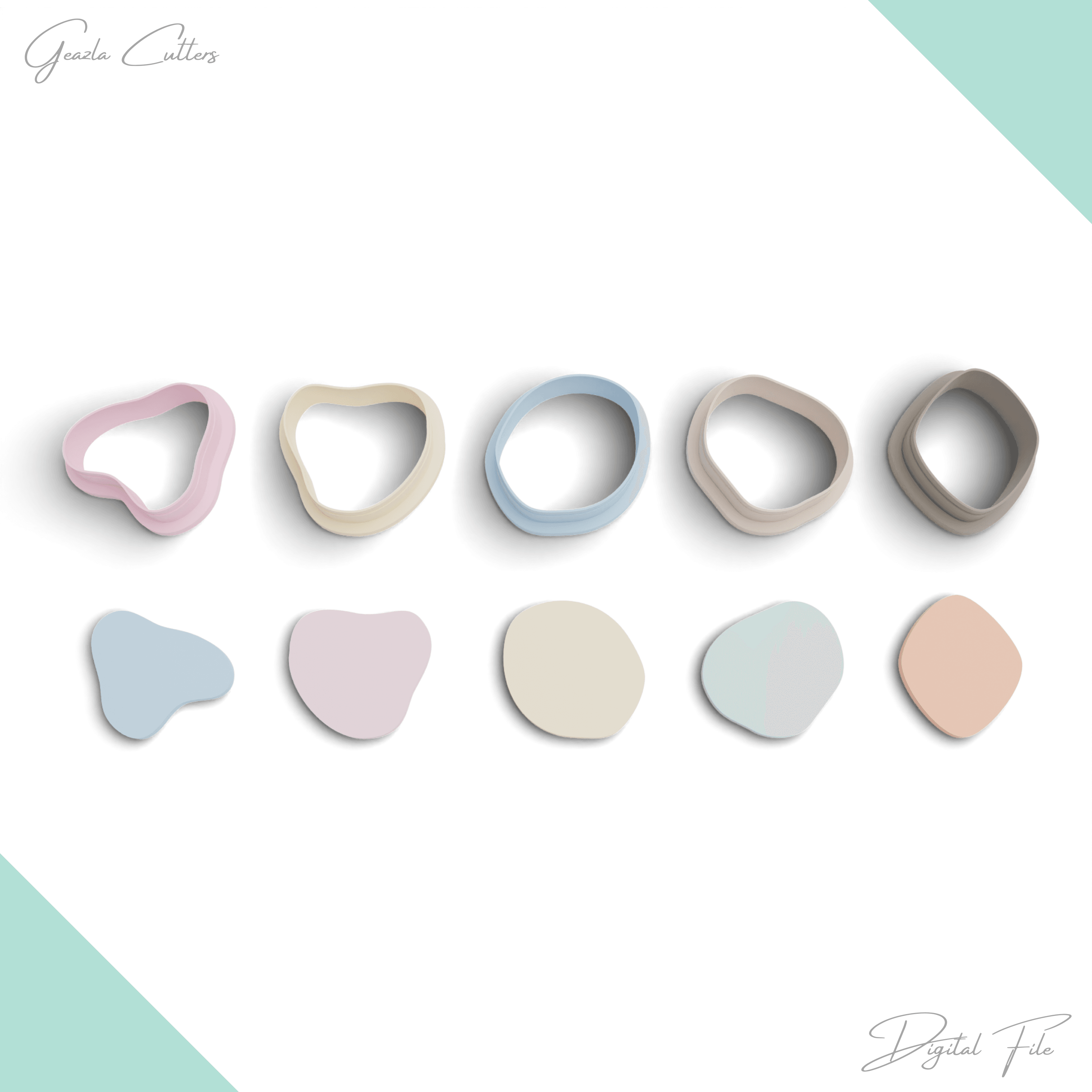 Organic Pebbles Polymer Clay Cutter Package, 5 Models, 2 Cutter Version, 5 Sizes Included, No: 867 3d model