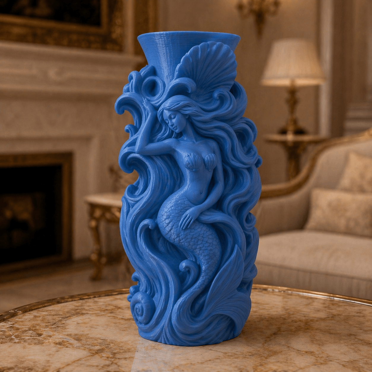 Blue Mermaid Seashell Sculptural Vase 3d model