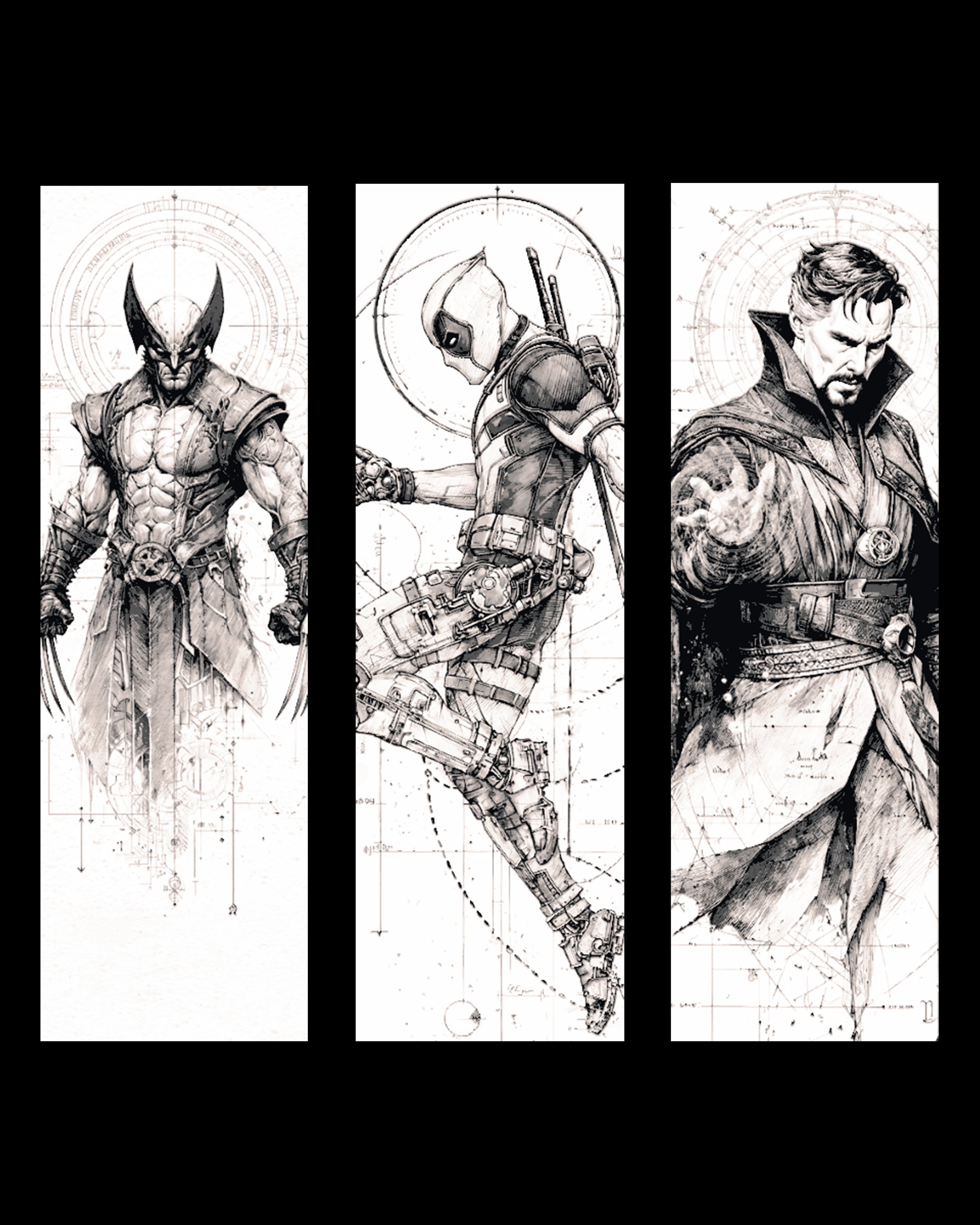 fanart sketches of marvel heroes -Wolverine, Deadpool and Doctor Strange - Bookmarks 3d model