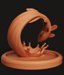 Leaping Koi Fish STL | Water Splash 3D Print | Desk Art 3d model