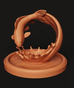 Leaping Koi Fish STL | Water Splash 3D Print | Desk Art 3d model