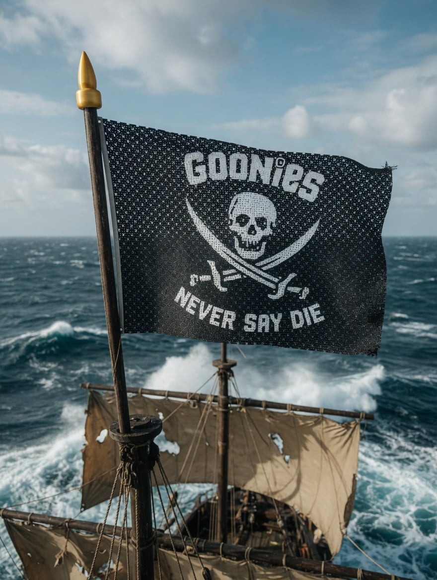 Goonies Never Say Die – Double-Sided 3D Printed Pirate Flag (Real Fabric Feel) 3d model