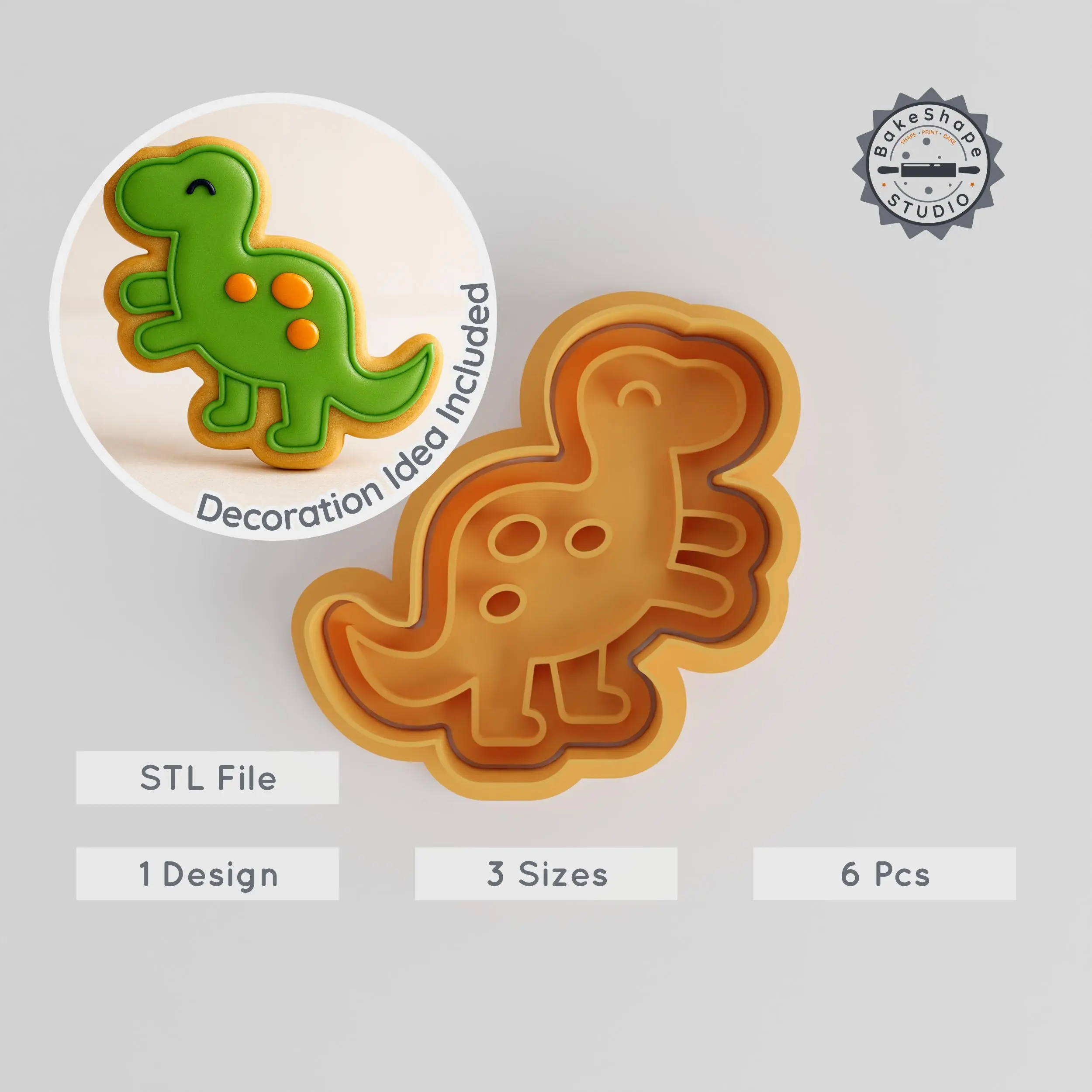 Dinosaur Shape Cutter & Stamp Set, Perfect for Cookies & Fondant, Includes 3 Sizes, Prehistoric Creature Baking Tools PRODUCT_55 3d model