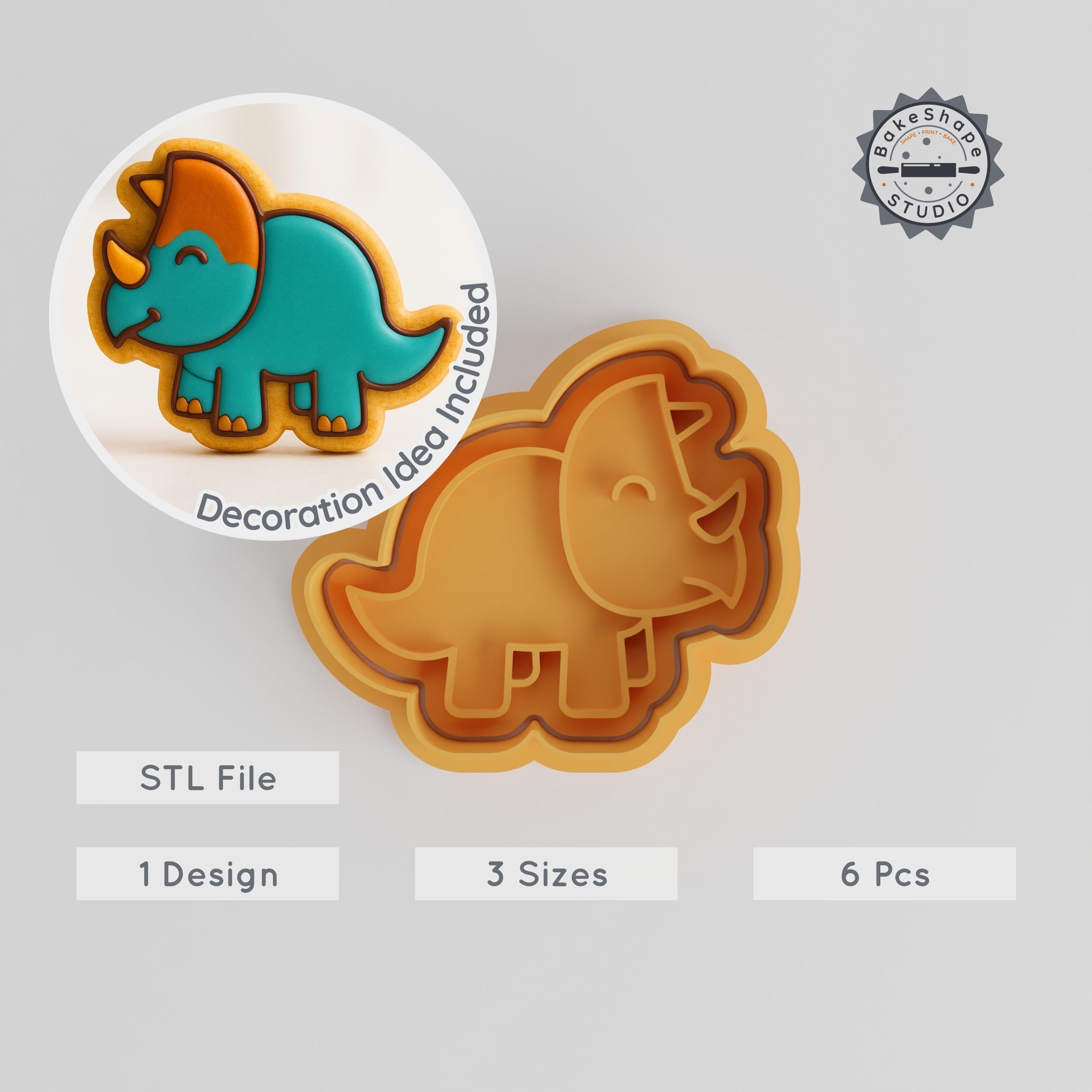 Dinosaur Shape Cutter & Stamp Set, Styracosaurus Design, Cookie & Fondant, 3 Sizes, Prehistoric Jurassic Baking Tools PRODUCT_70 3d model