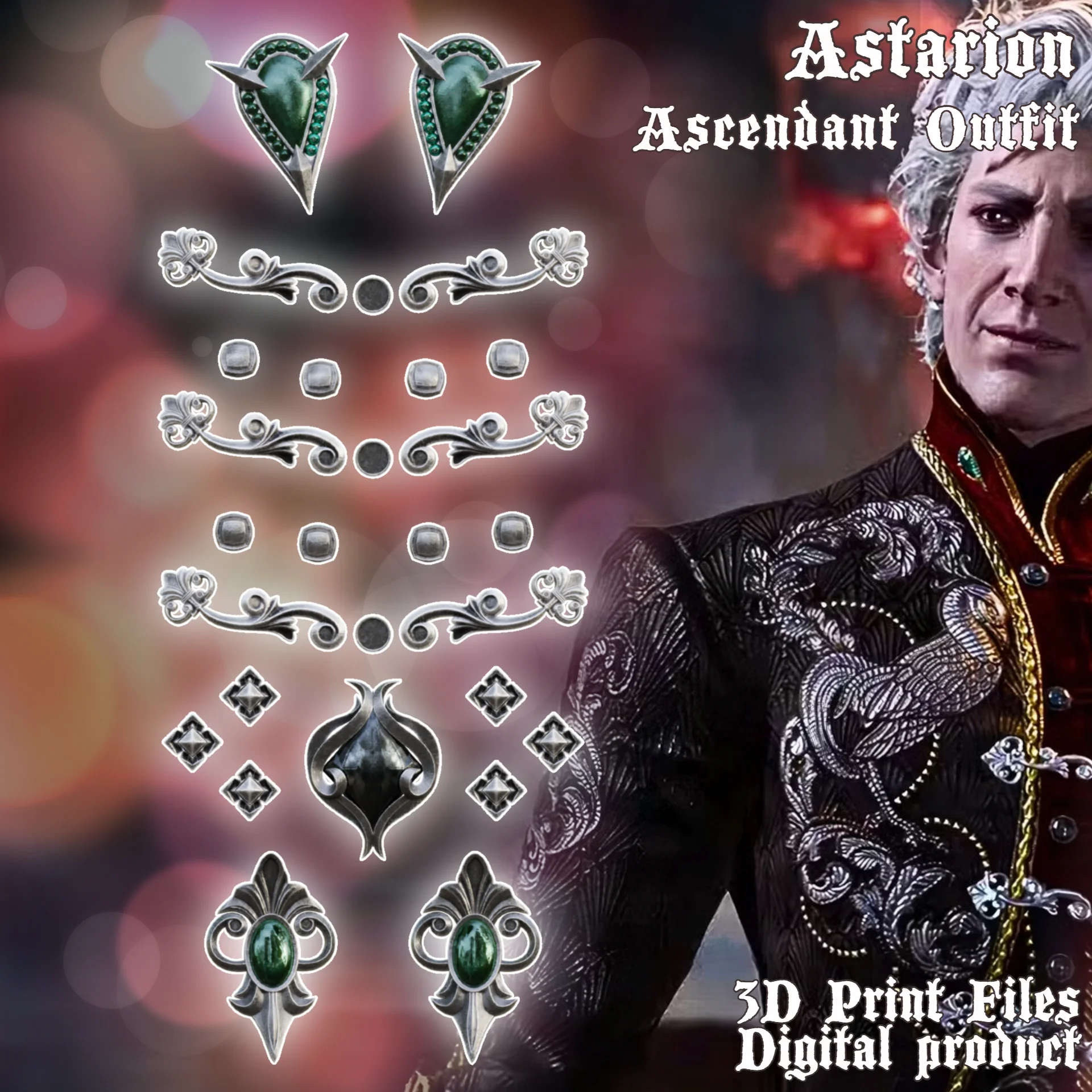 Fantasy Astarion Ascendant Cosplay Outfit Accessories Baldurs Gate 3 3d model