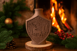 Winter Reindeer Relief Vase – Textured Holiday Decor 3d model