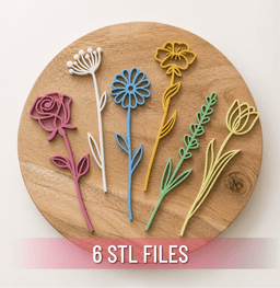 Minimal Floral Bouquet Decor - 6 Pcs Bundle | Botanical Line Art Flower Set - Aesthetic Home Decor 3d model