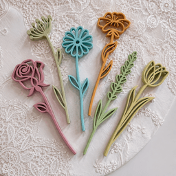 Minimal Floral Bouquet Decor - 6 Pcs Bundle | Botanical Line Art Flower Set - Aesthetic Home Decor 3d model