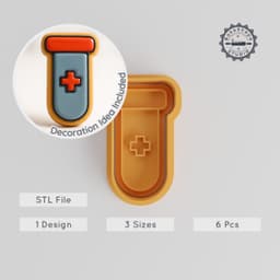 Test Tube Cookie & Fondant Cutter Stamp Set, Medical Science Lab Themed, 3 Sizes S/M/L, 6 Pieces for Baking Creativity PRODUCT_531 3d model