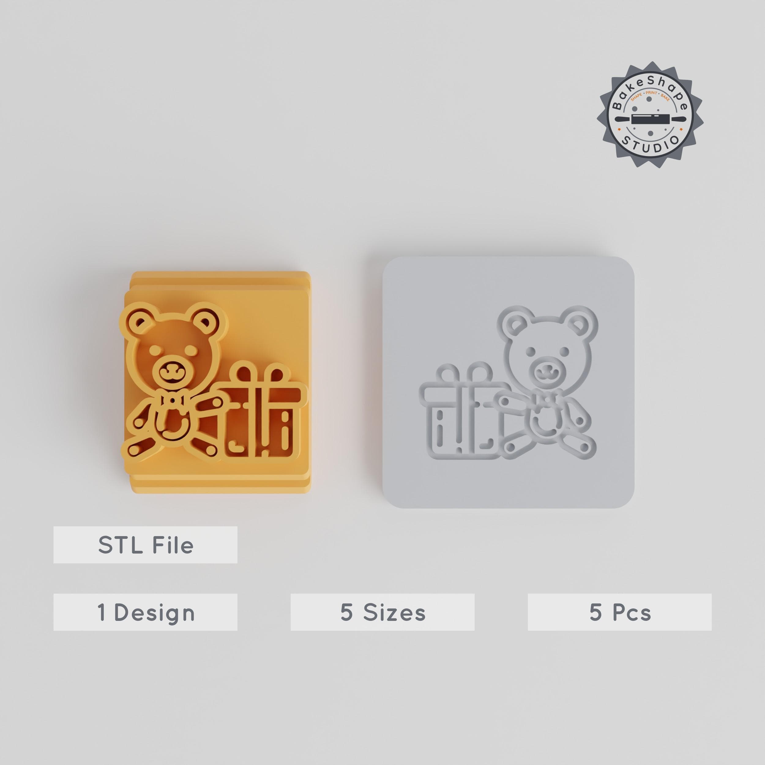 Teddy Bear Stamp Tile Set, 5 Sizes 20-40mm, Perfect for Clay & Cookies, Christmas Gift PRODUCT_3937 3d model
