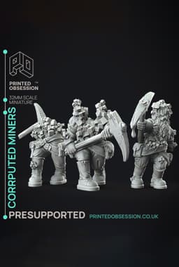 Corrupted Dwarf Miners - Flesh of Gold - PRESUPPORTED - Illustrated and Stats - 32mm scale 3d model