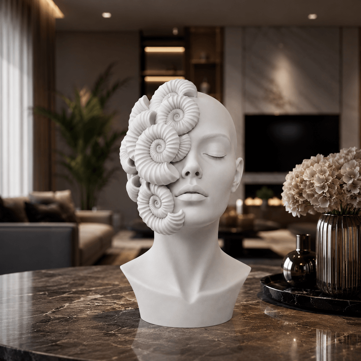 Surreal Nautilus Woman Bust STL | Modern Sculpture | Decorative Art Statue 3d model