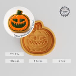 Evil Pumpkin Cookie Cutter & Stamp, Halloween Baking Tool, Set of 6, Scary Face Designs, Multiple Sizes, Festive Kitchen Gadget PRODUCT_969 3d model