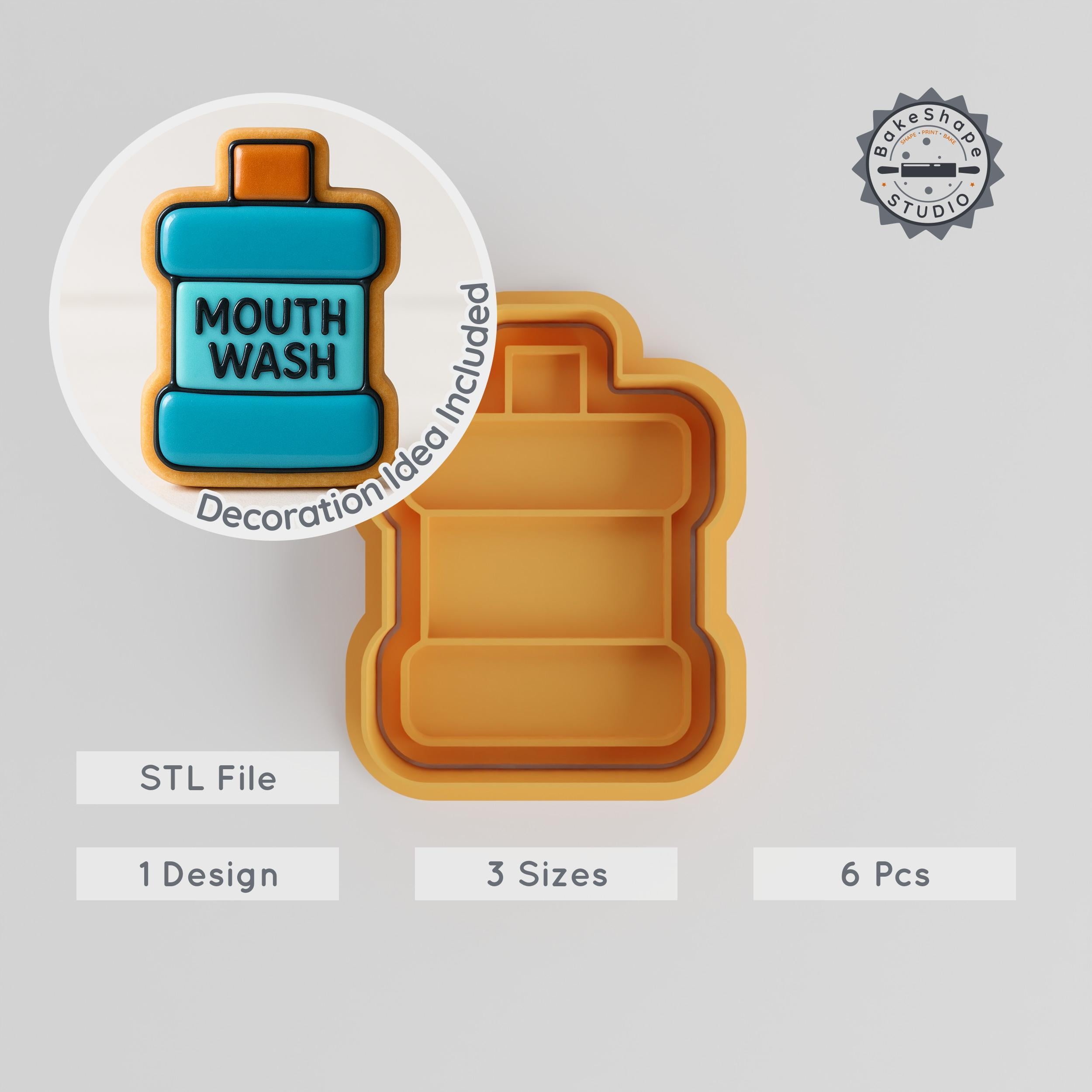 Mouth Wash Cookie Cutter & Stamp, Dental-Themed, Multi-Size Set, Perfect for Fondant, 3 Sizes, 6 Pieces PRODUCT_514 3d model