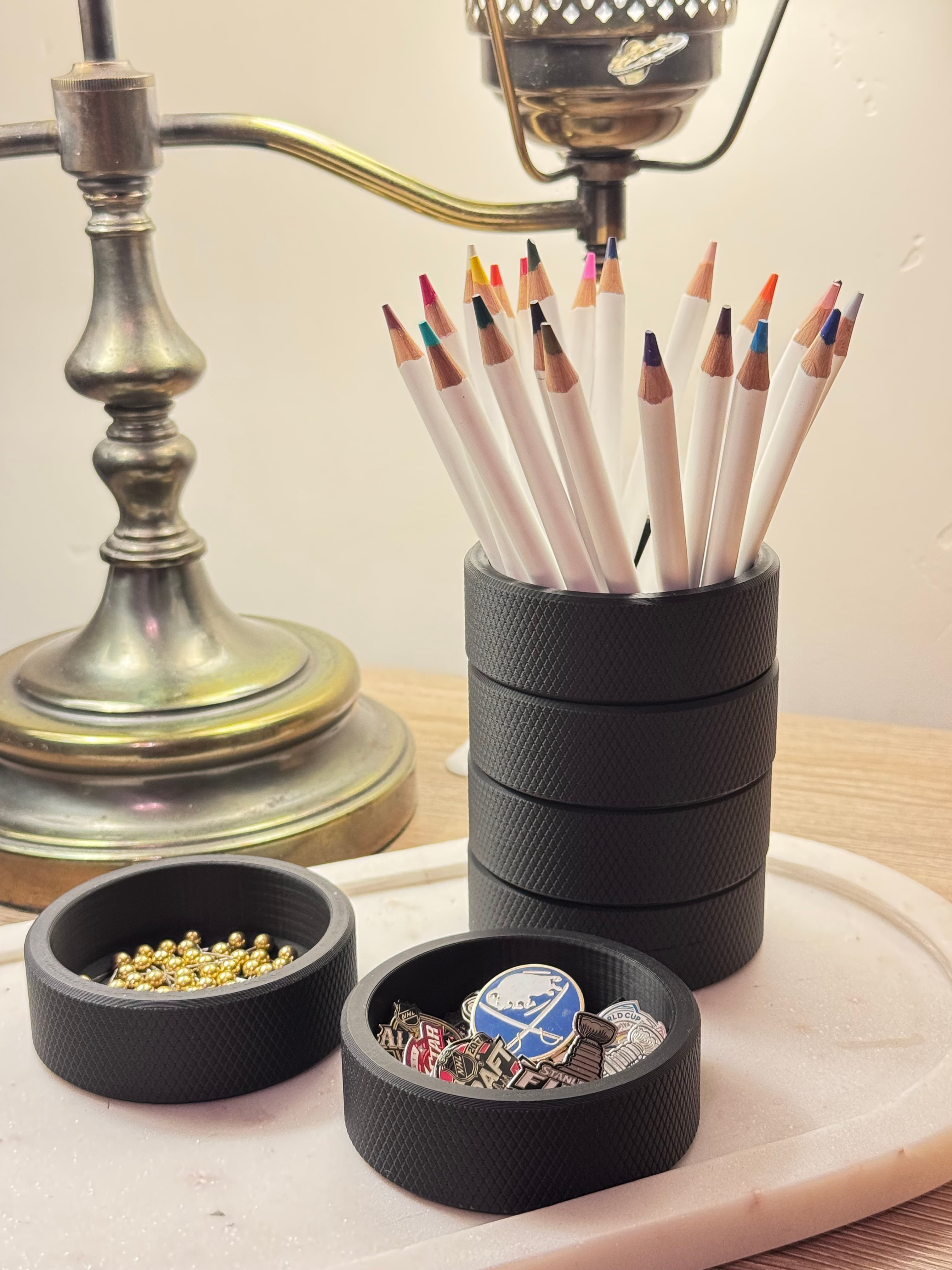 Hockey Puck Pencil Cup | Desk Organizer | Pen Holder 3d model