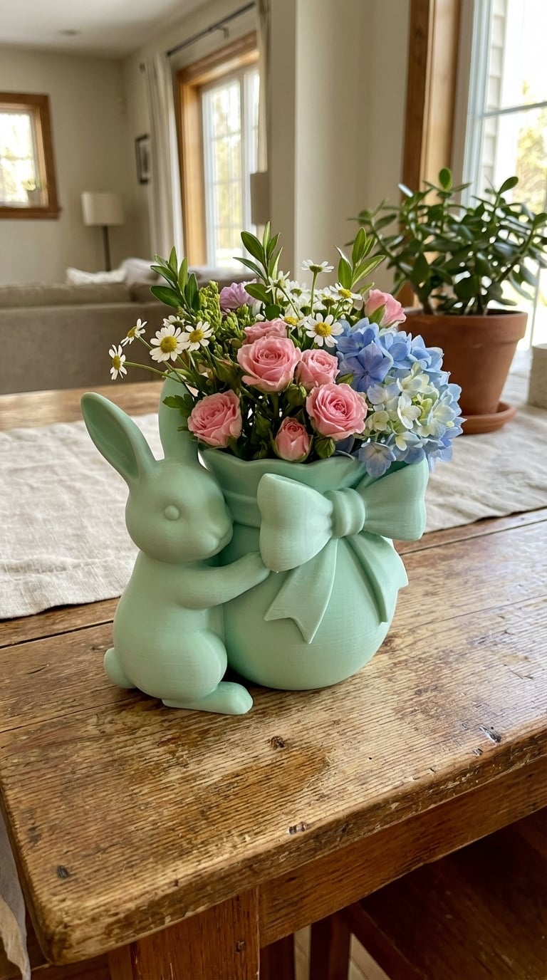 Coquette Bunny Bow Vase - Sculptural Rabbit Planter & Spring Home Decor 3d model