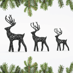 3 pcs. Miniature Modern Deer Family, Voronoi Diagram Christmas Decor, Reindeer Set, Christmas Tablet 3d model