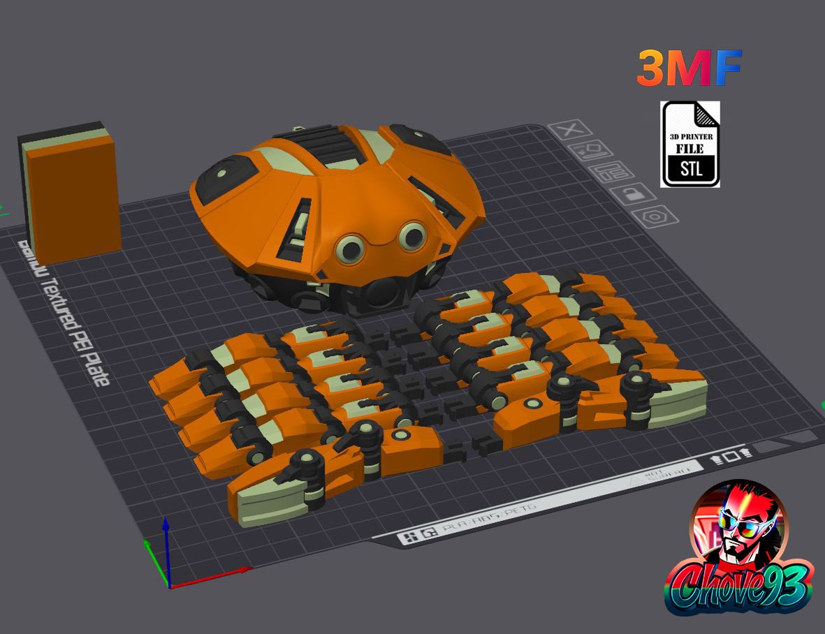 articulated mechanical crab (stl and 3mf) multicolor 3d model