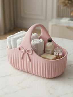 Ribbed Bow Vanity Caddy - Elegant Aesthetic Bathroom & Desk Organizer 3d model