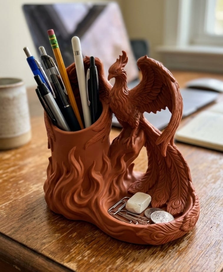 Phoenix Rebirth Desk Organizer and Catchall 3d model