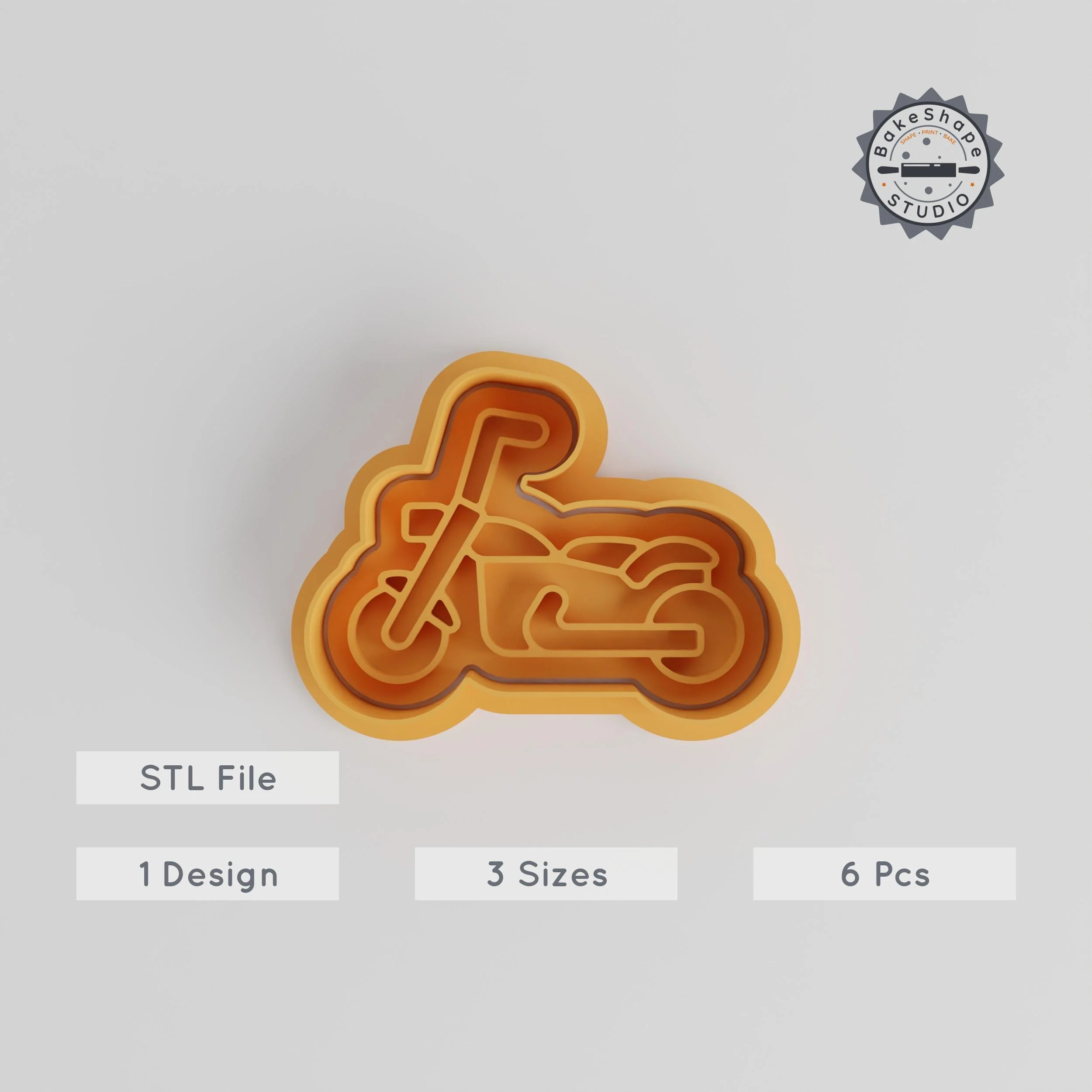 Harley Motorbike Shape Cutter & Stamp Set, Cookie & Fondant Design, Chopper Bike Theme, S/M/L Sizes, 6-Piece Collection PRODUCT_3228 3d model