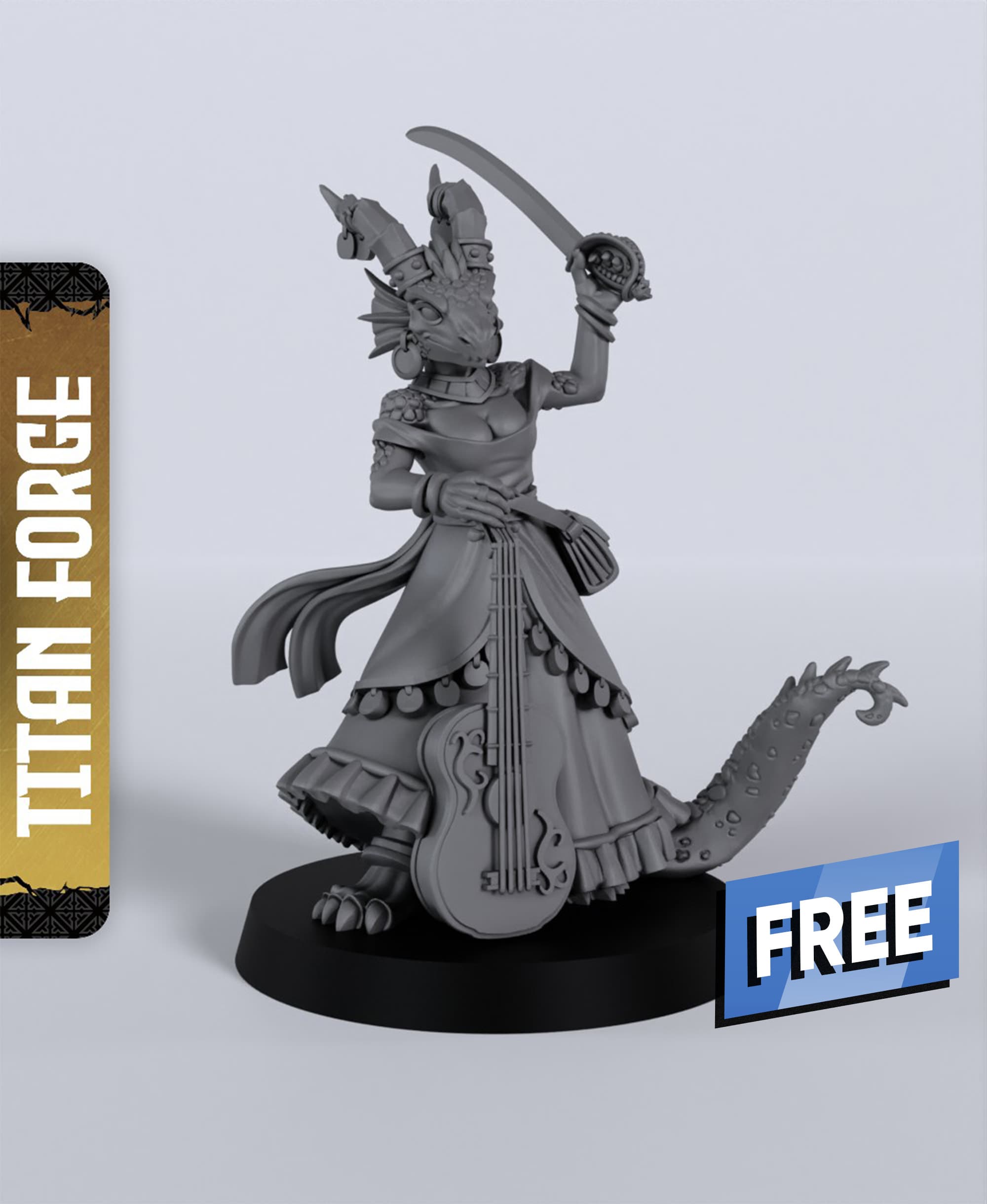 Dragonborn Female Bard B - With Free Dragon - 5e DnD Inspired for RPG and Wargamers 3d model