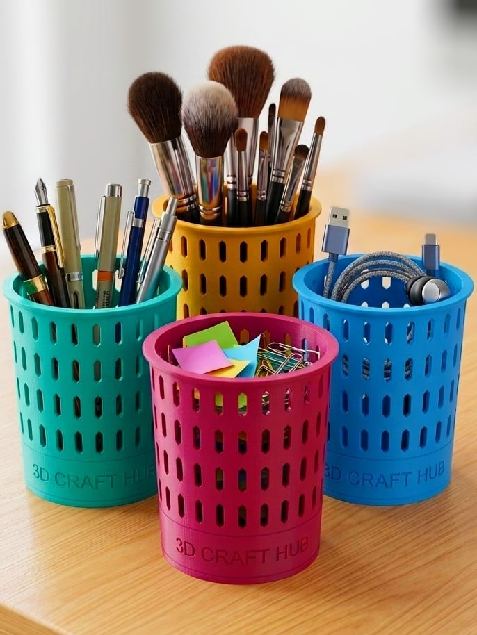 Grid-Core Organizer – Pen & Brush Holder: Desk Bin 3d model