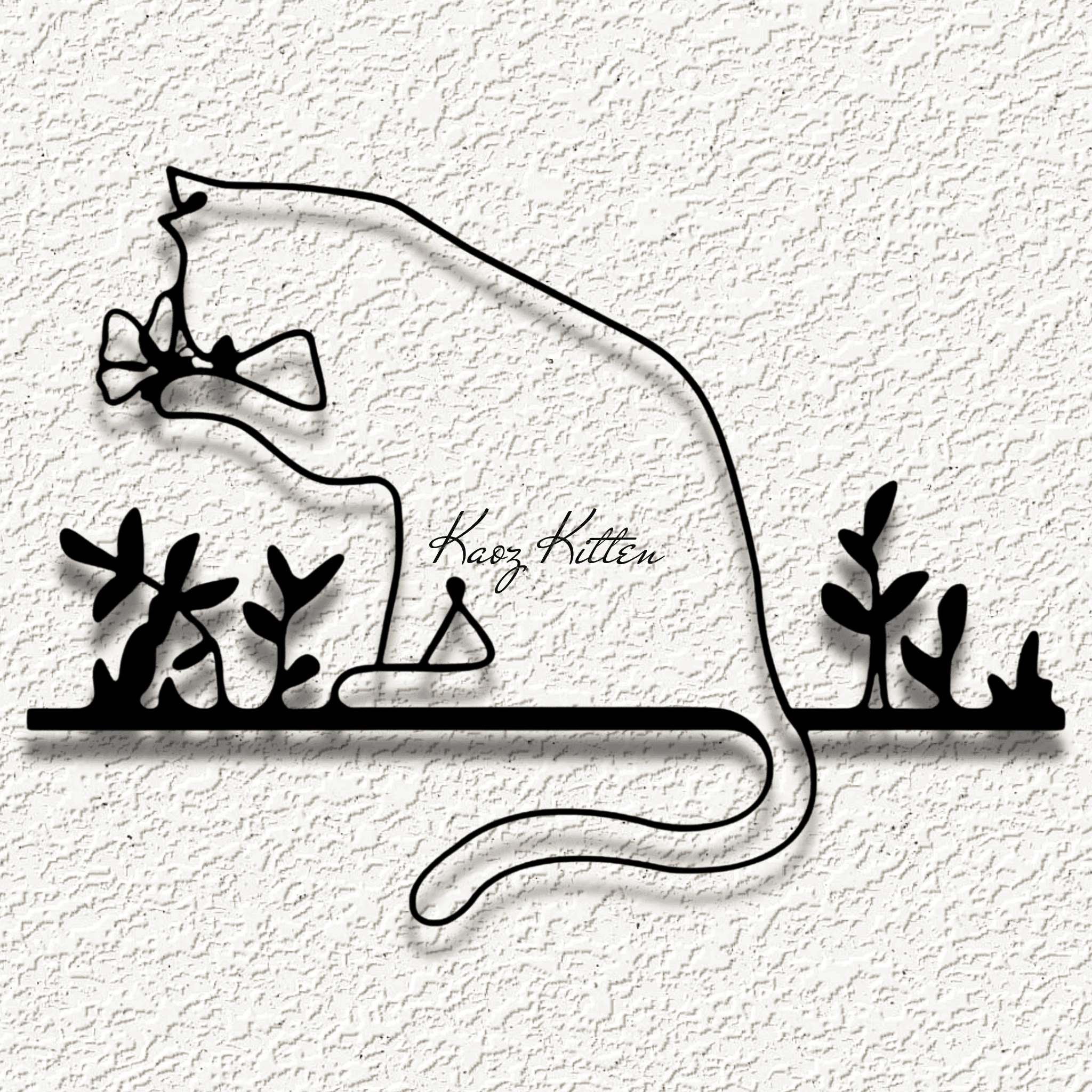 line kitty cat wall art 3d model