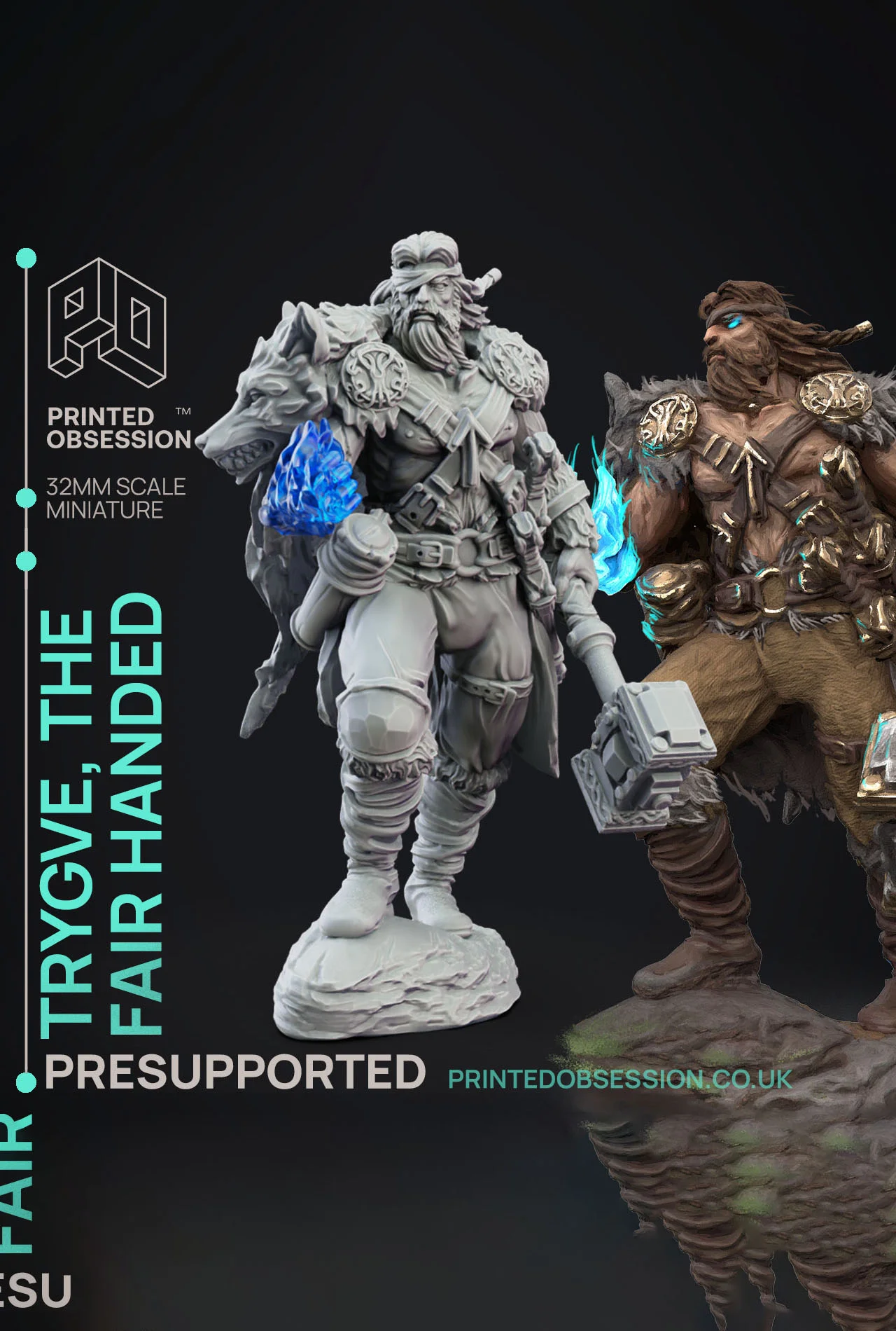 Trygve - The Fair Handed - Deity Fight Club - PRESUPPORTED - Illustrated and Stats - 32mm scale 3d model