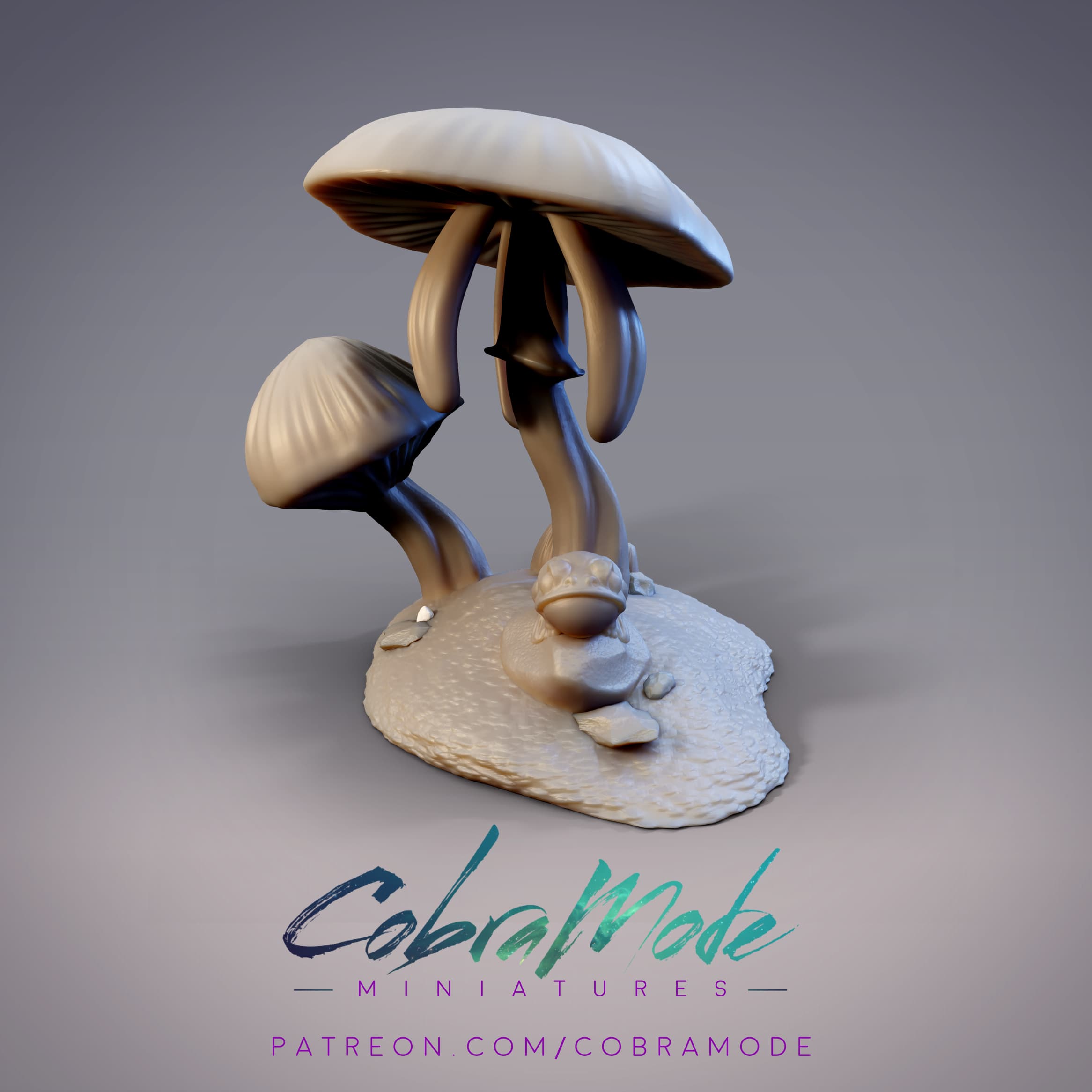 Mushroom and Tiny Frog Terrain Piece (Pre-Supported) 3d model