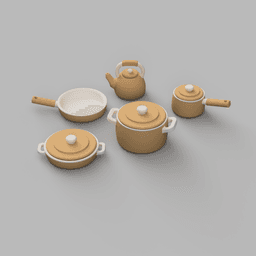 1/12 Scale Cookware Set (5 piece) for Dollhouses 3d model