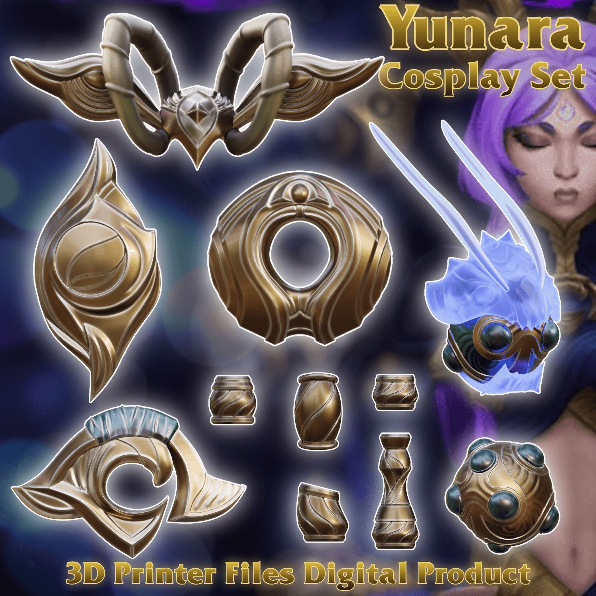 Yunara Cosplay Accessories League of Legends 3d model