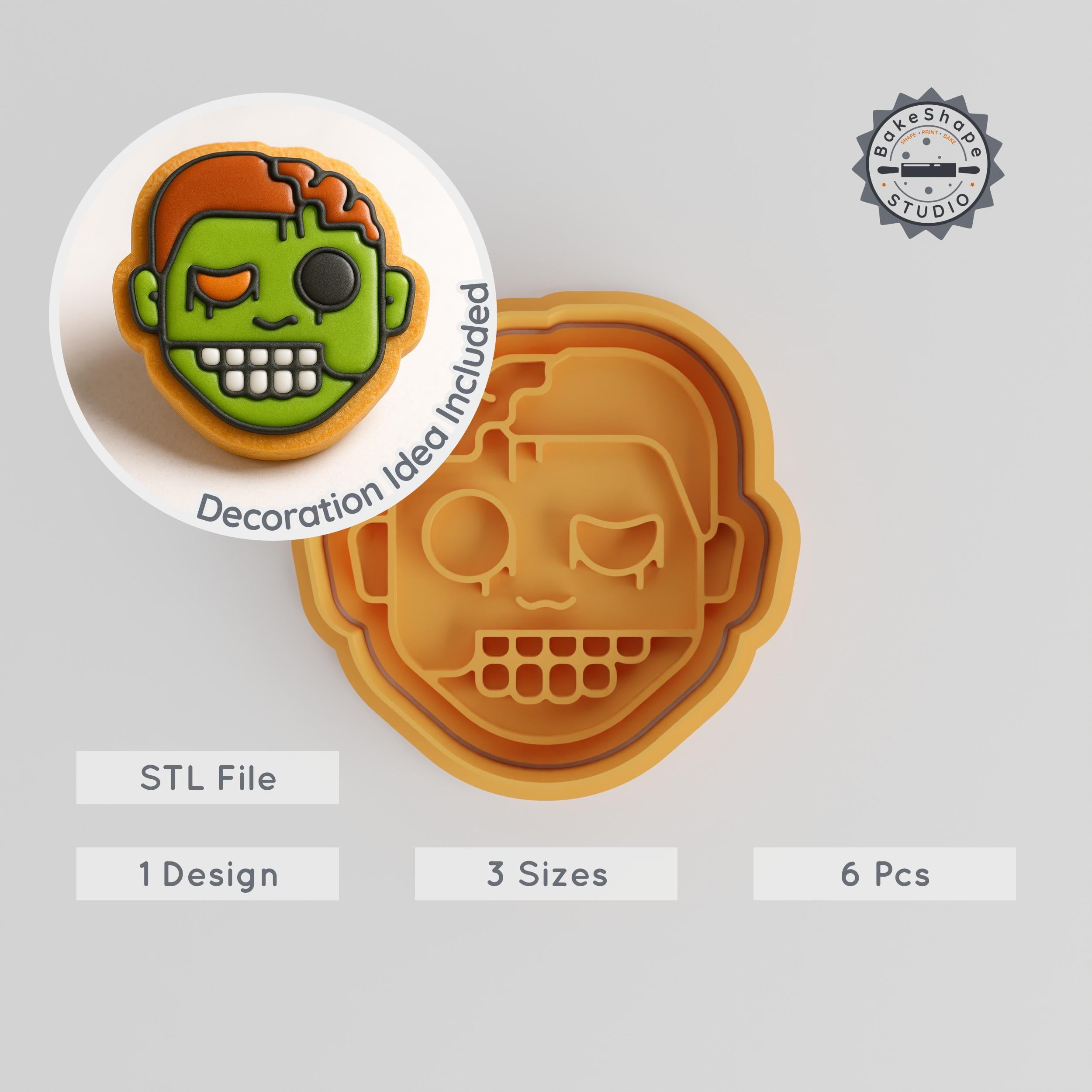 Zombie Boy Shape Cutter & Stamp Set, Halloween Cookie Fondant Tools, 6 Pcs, S/M/L Sizes PRODUCT_984 3d model