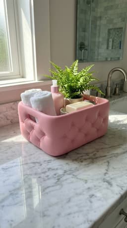 Quilted Tufted Storage Basket Organizer with Handles | Modern Bathroom Vanity Bin Decor 3d model