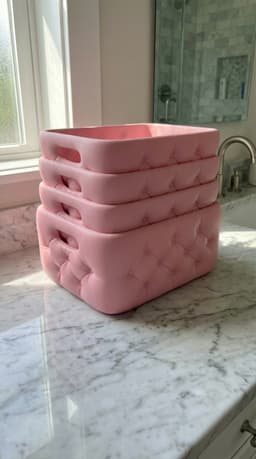Quilted Tufted Storage Basket Organizer with Handles | Modern Bathroom Vanity Bin Decor 3d model