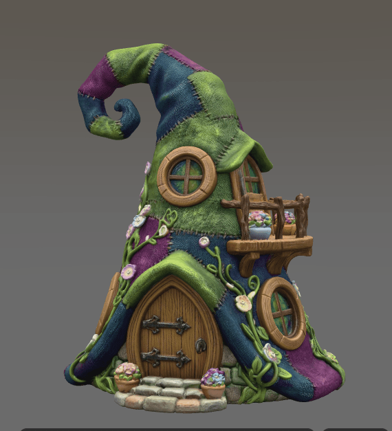 Whimsical Wizard Hat House STL File 3D Printable 3d model