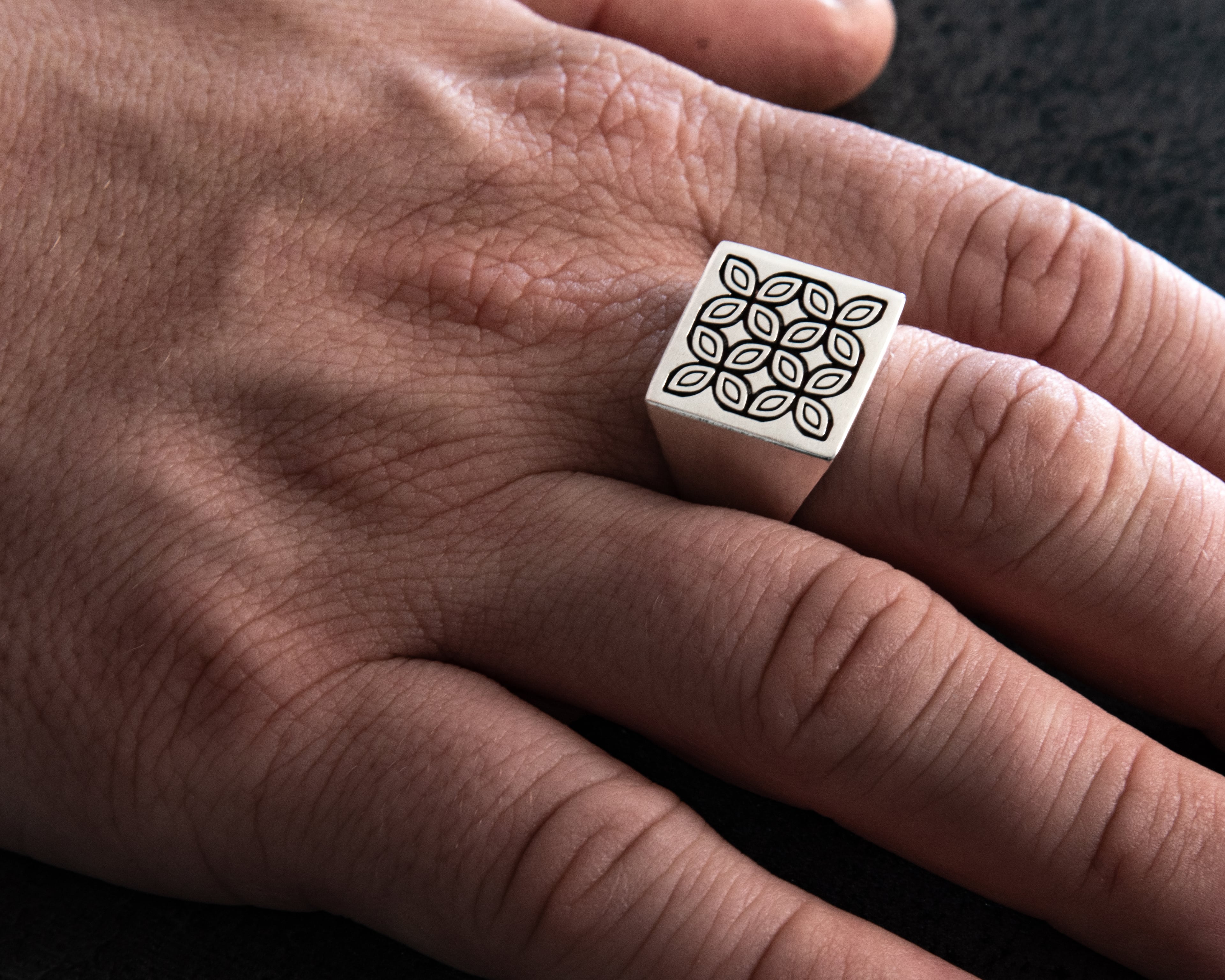 Kawung Square Signet Filigree Ring 3d model