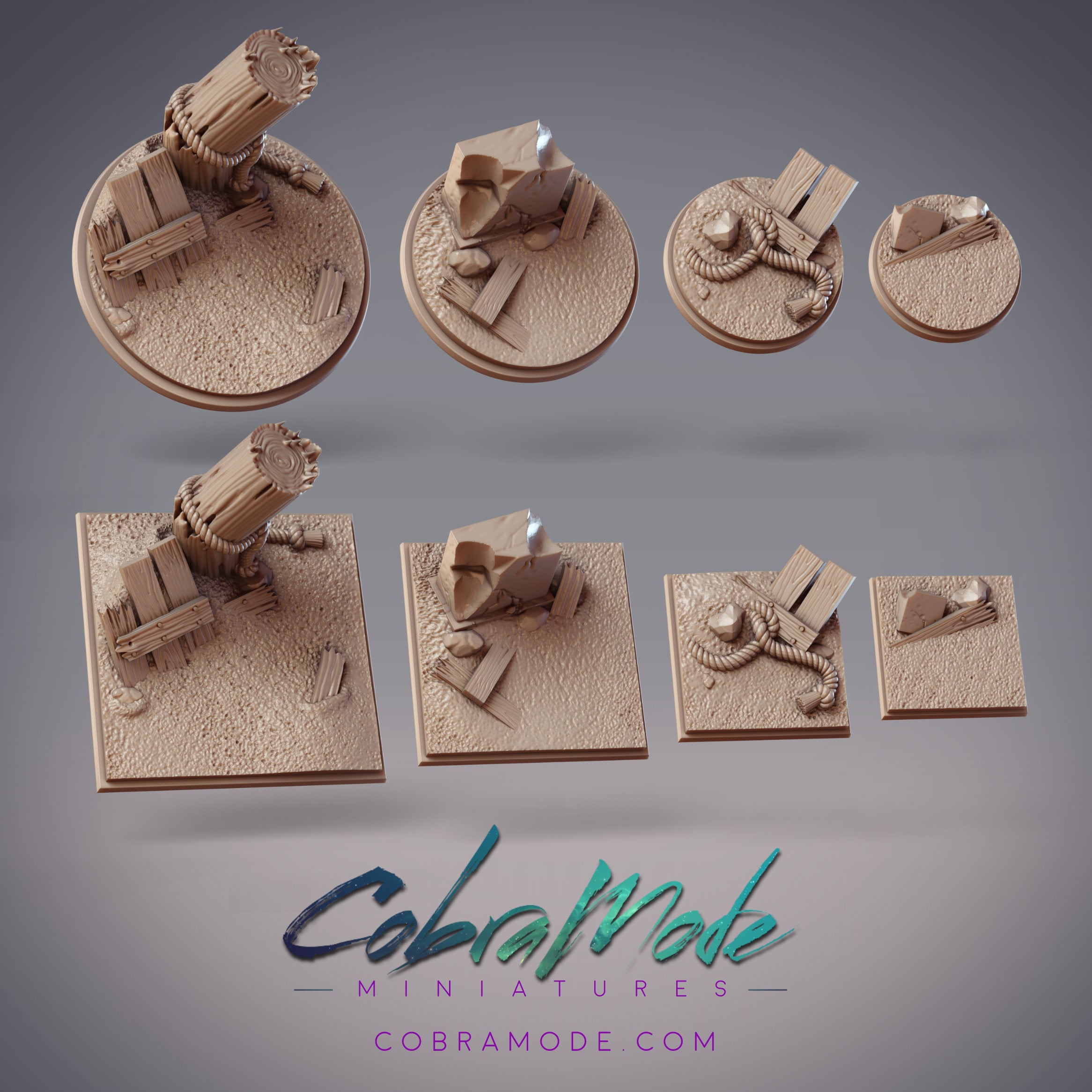 Broken Temple Grounds Base Pack (8pcs) - Round and Square Versions 3d model