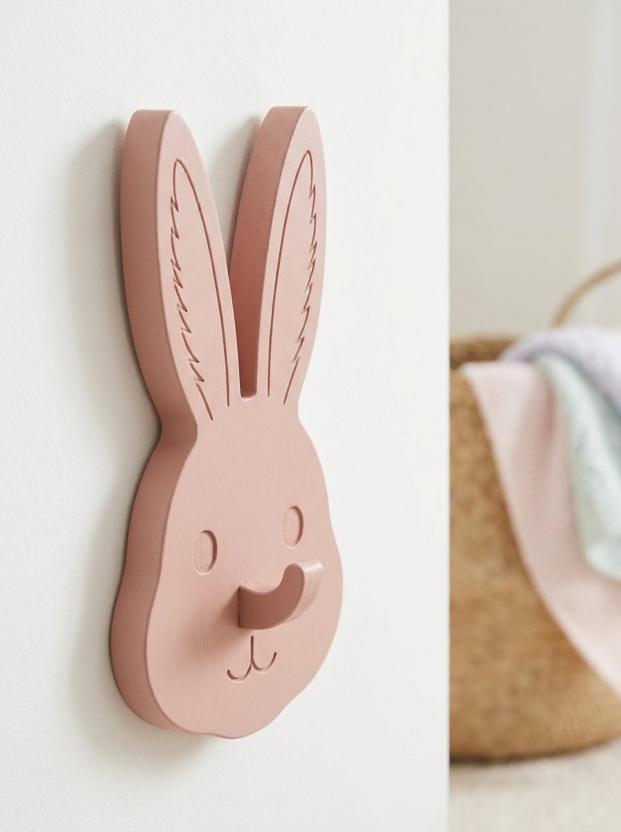 Cute Bunny Head Wall Hook - Nursery Coat Hanger STL 3d model