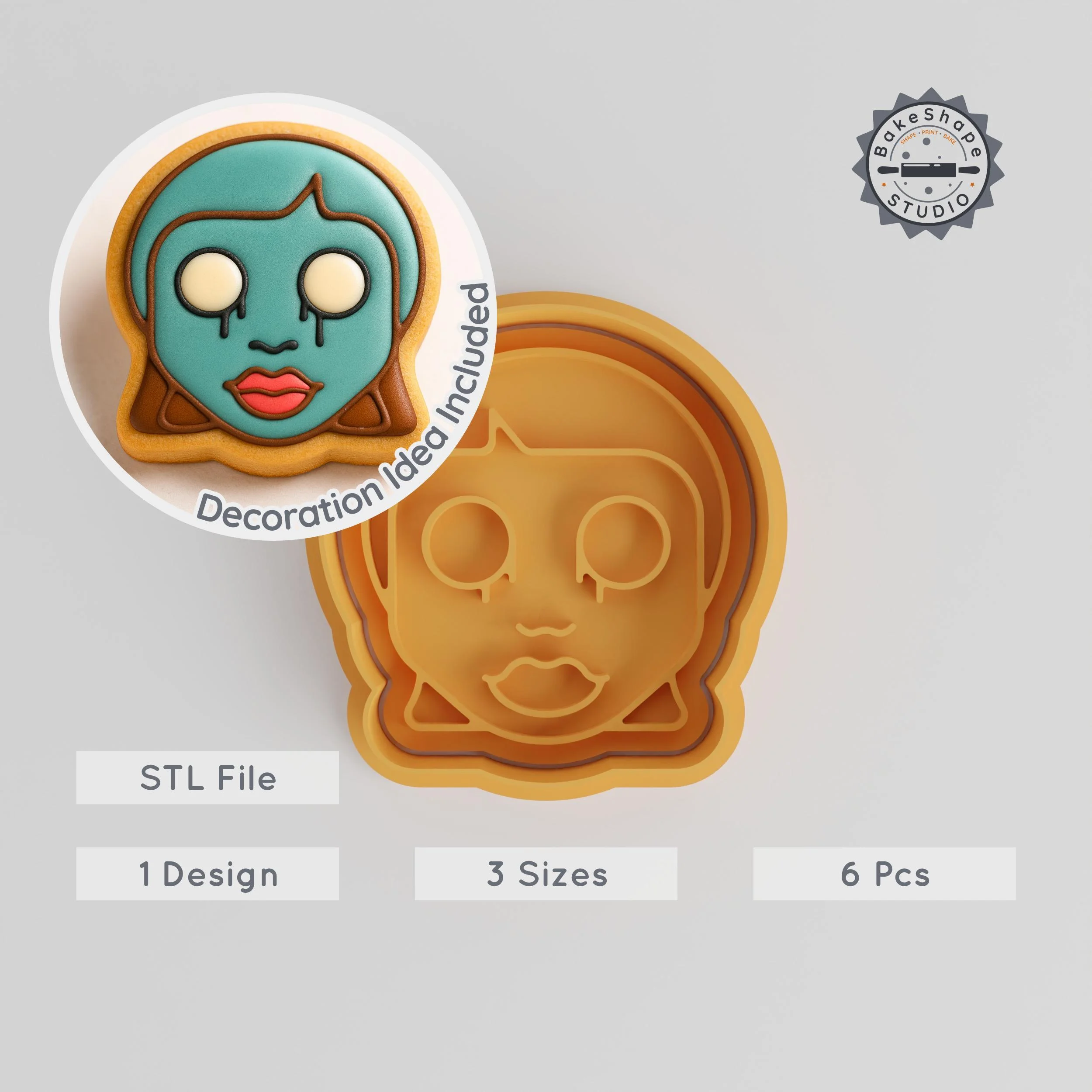 Halloween Cookie Cutter & Stamp Set, Dead Girl Design, 3 Sizes, Spooky Figure Baking, Fondant, Horror-Themed Baking Tool PRODUCT_960 3d model