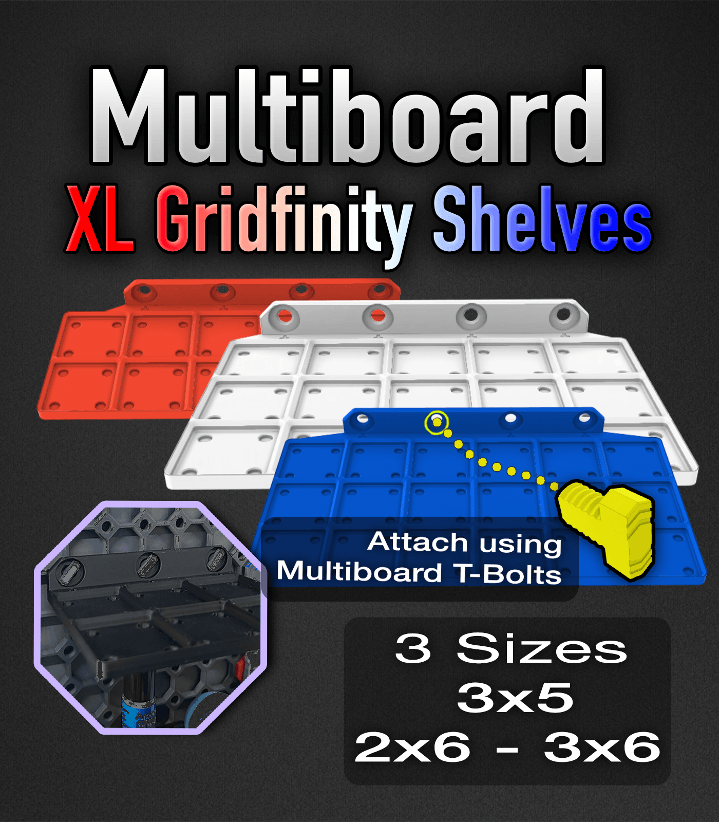 MultiBoard Gridfinity Shelves 3x4, 3x5, 2x6, 3x6 3d model