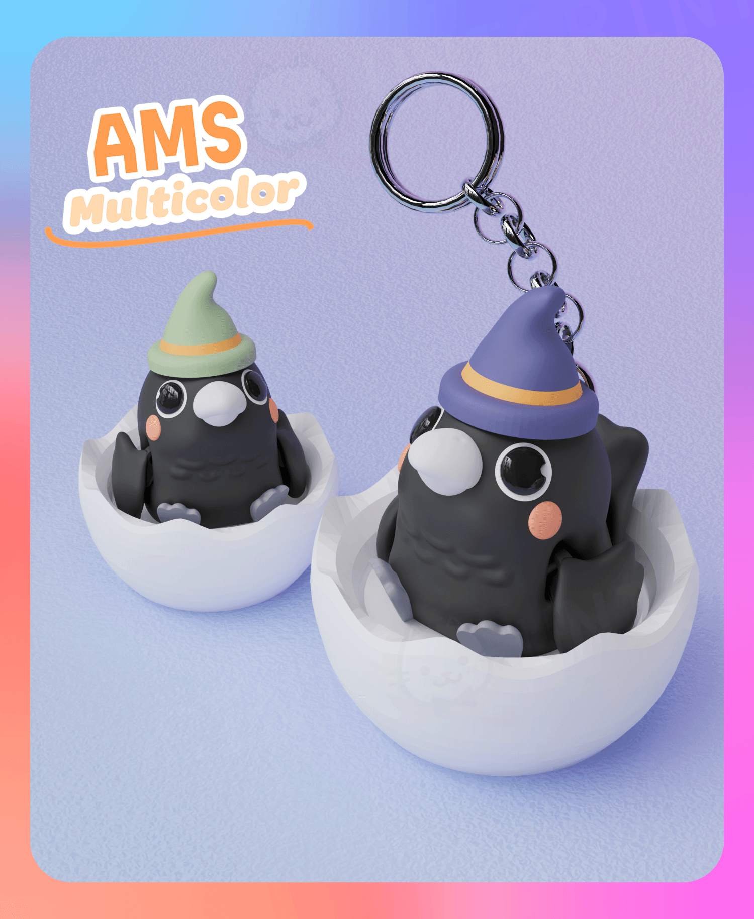 Flexi Clicker Raven Keychain (Multicolor) 3d model