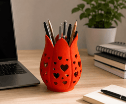 Tulip Heart Pen Holder 3d model