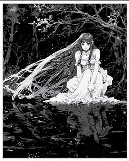 The moonlight reveals as she kneels by the water - Wall art using Hueforge 3d model