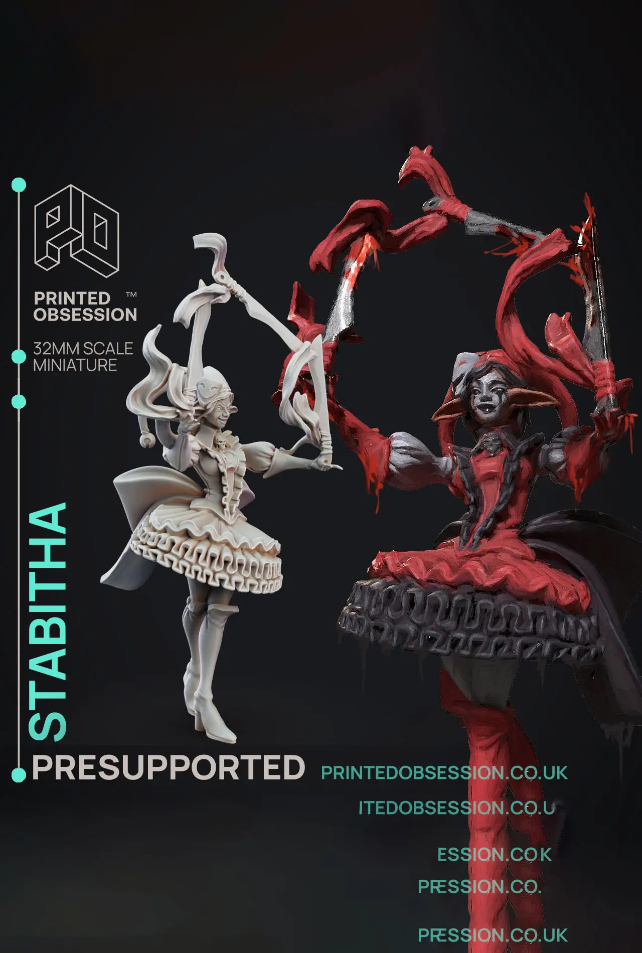 Bladed Jester - Circus of horrors - PRESUPPORTED - 32mm Scale 3d model