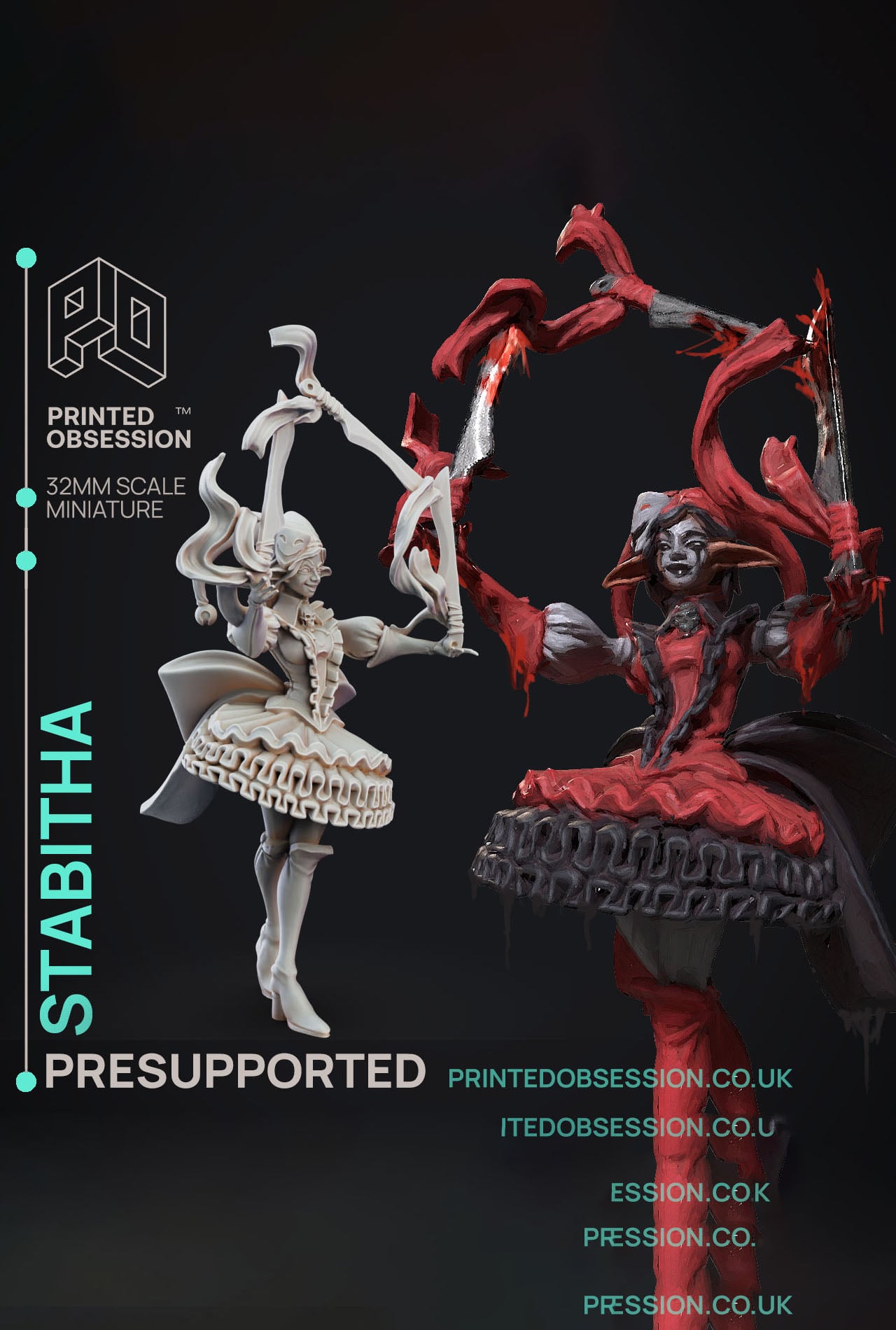 Bladed Jester - Circus of horrors - PRESUPPORTED - 32mm Scale 3d model